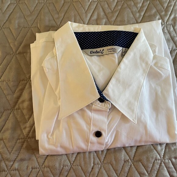 NEW Esabel C White Longsleeve Shirt w Polkadot Collar SZ L 10-12 French Cuffs - Picture 4 of 8